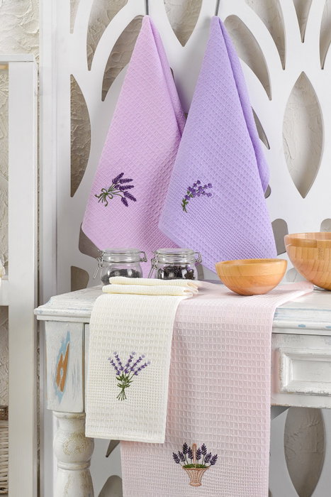 Mijölnir Juego de 6 paños de cocina bordados Lavender Multicolor
